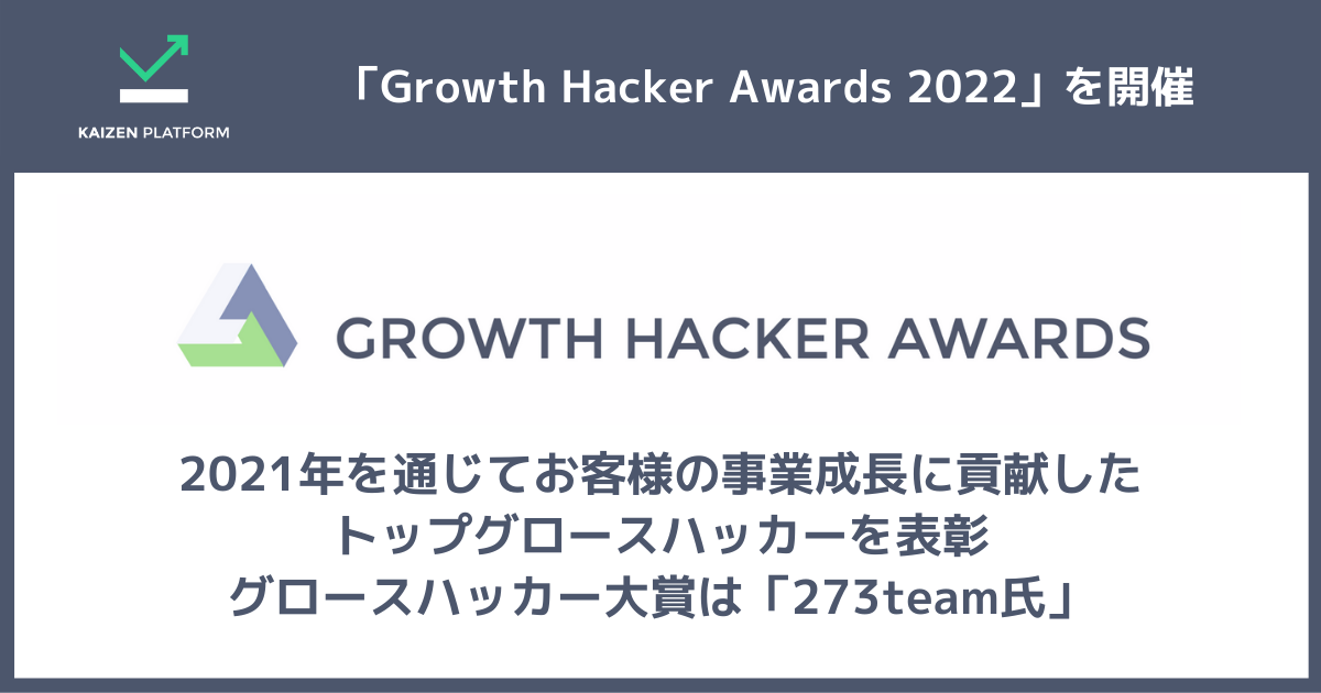 「Growth Hacker Awards 2022」を開催。2021年を通じてお客様の事業成長に貢献したトップグロースハッカーを表彰。グロースハッカー大賞は273team氏